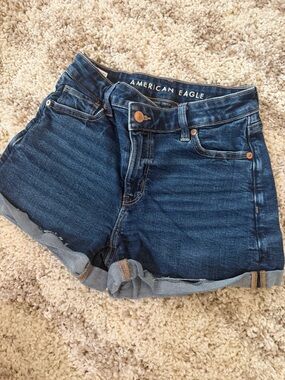 American Eagle Outfitters Dark Blue Rolled-Hem Denim Shorts